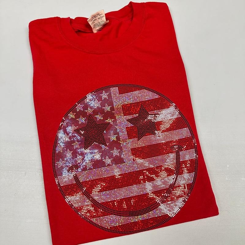 American SPANGLED Happy Face Comfort Colors T-Shirt