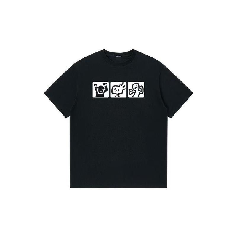 American Style Cartoon Design Casual Versatile Loose 100% Cotton Crew Neck Simple Short Sleeve T-Shirt Top Trendy Men