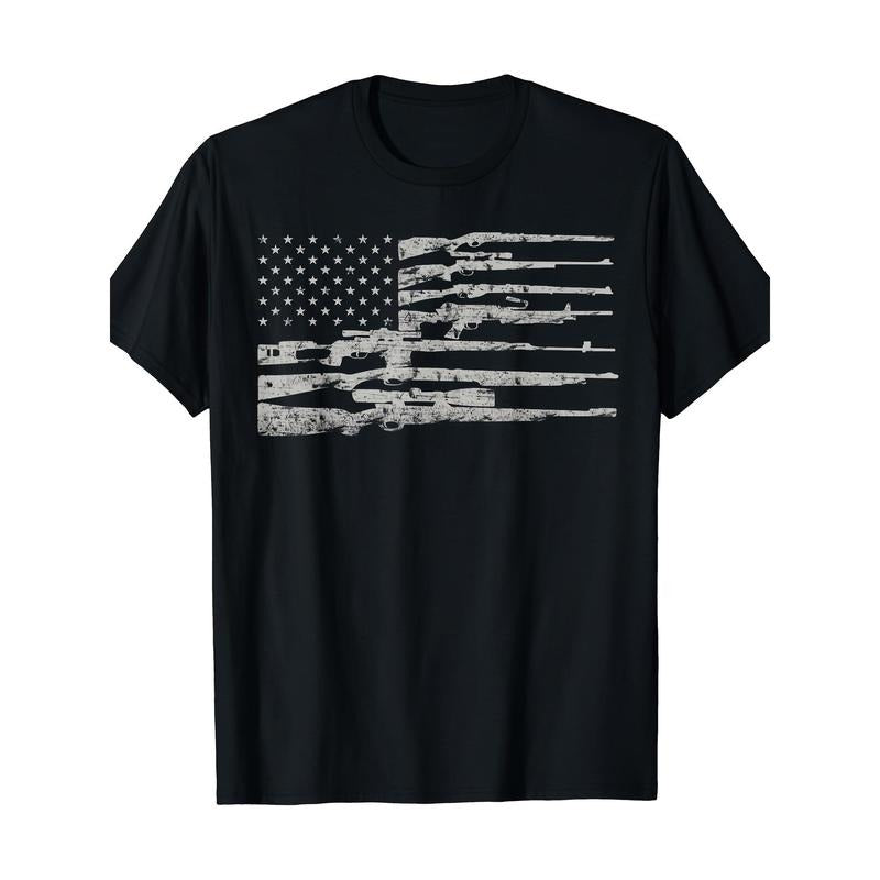 American flag T-shirt with machine gun Made in USA