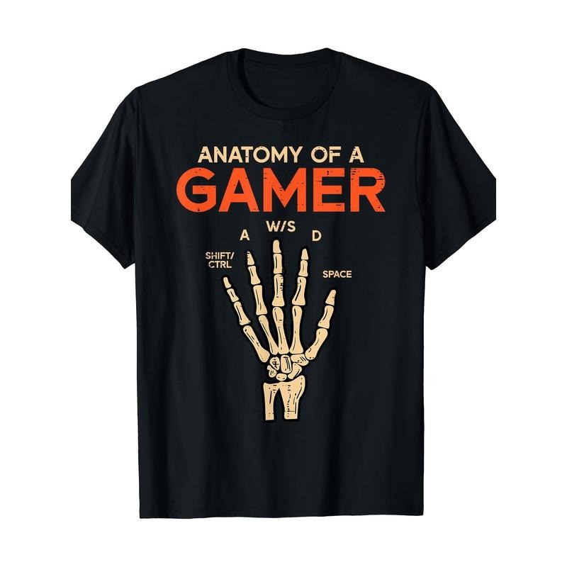 Anatomy Of A Gamer Skeleton Hand Funny Men T-Shirt Made in USA