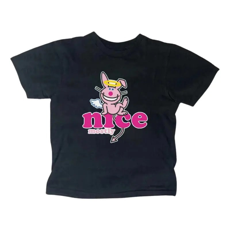 Angel Happy Bunny Baby Tee, Gothic Emo Girl Top, Scene Clothing 2000s, Y2k Top Women Streetwear, Casual Cotton Short Sleeve, Gift For Her