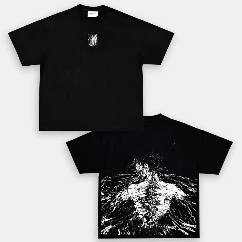 Anime  Founding Titan Eren Yeager - Attack On Titan Anime Double Printed Oversized Tee Unisex Oversize Anime Manga Lightweight Cotton T- Shirt, Hoodies & Sweater Gift For Anime Fan, Anime Lover