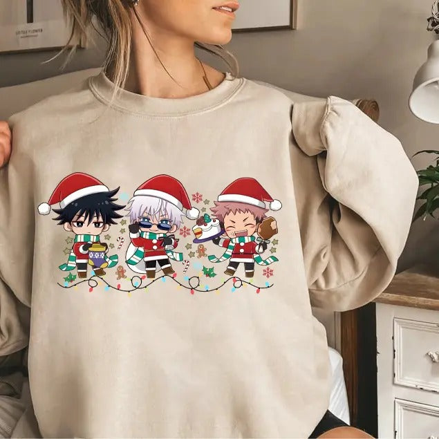 Anime Christmas Shirt, Jujutsu Kaisen Chirstmas Shirt, Satoru Gojo Shirt, Anime Graphic Tee, Anime Lover Shirt, Unisex Anime Shirt, Anime Fans Gifts, Trendy Anime Sweatshirt, Otaku Gift, Besto Friendo Shirt, Anime JJK Friends Shirt