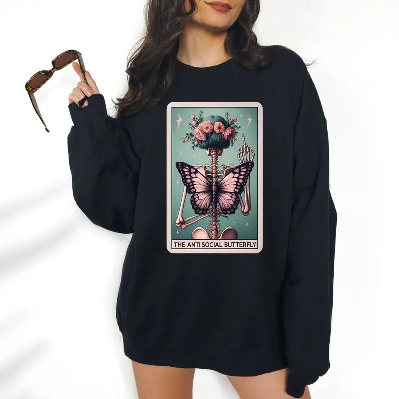 Anti-Social Butterfly Hoodie - Unisex Sweatshirt, Funny Tee, Funny Apparel, Gift Idea, Relaxed Fit, Casual Apparel, Cute Top, Great with Jeans, All Seasons, Fun Style, Comfortable Shirt