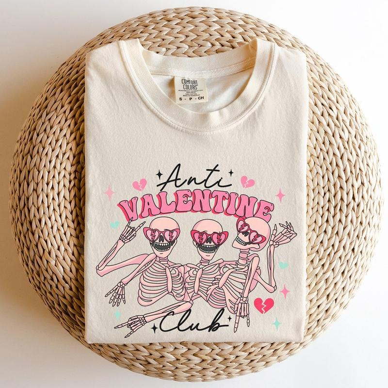 Anti Valentine's Club, Skeleton, Comfort Colors Tshirt, Valentine's Day, Valentine's Day Comfort Colors Tshirt, Women's Graphic Tee, Love, Heart, Cupid
