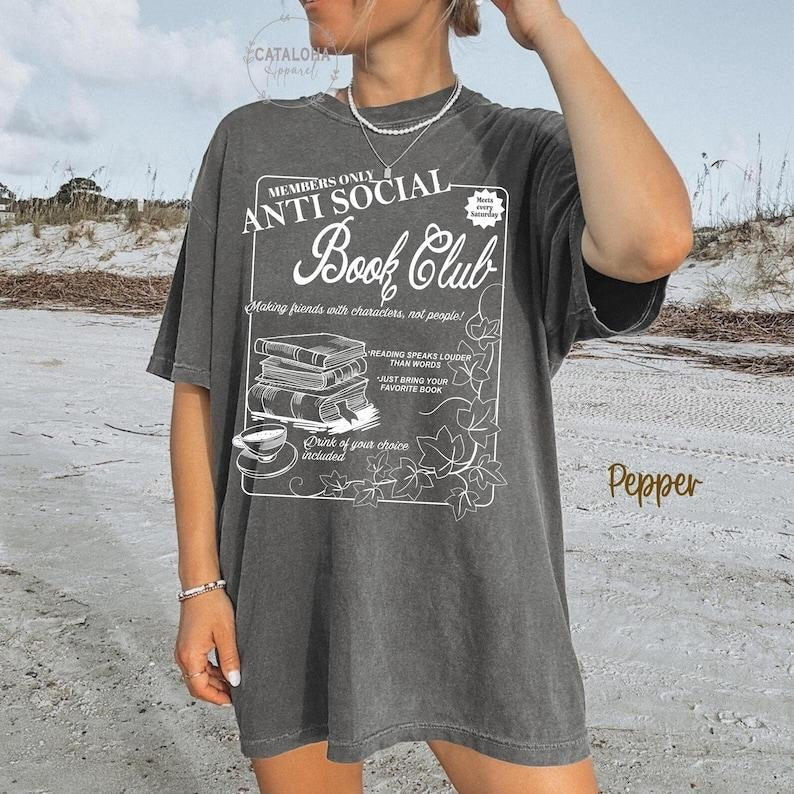Anti-social Book Club shirt, Introverted Book Club, Introverted Romance Reader, Vintage Distressed Reading T-shirt Bookish Book Lover Gift