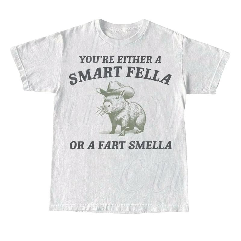 Are You A Smart Fella Or Fart Smella Vintage Style Shirt, Retro Cartoon T Shirt, Weird T Shirt, Meme T Shirt, Cabybara Shirt Menswear Top