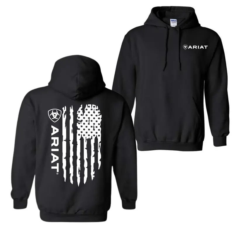 Ariat Hoodie Sweatshirt T-Shirt - Rugged American Flag Design with Ariat Logo, Unisex Sweatshirt for Casual Wear and Outdoor Adventure, Unisex