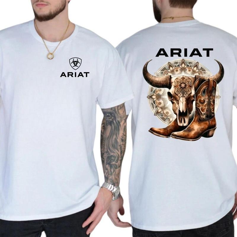 Ariat T-Shirt Bold Cow Skull and Leather Boots Design with Intricate Detail Menswear, Womenswear
