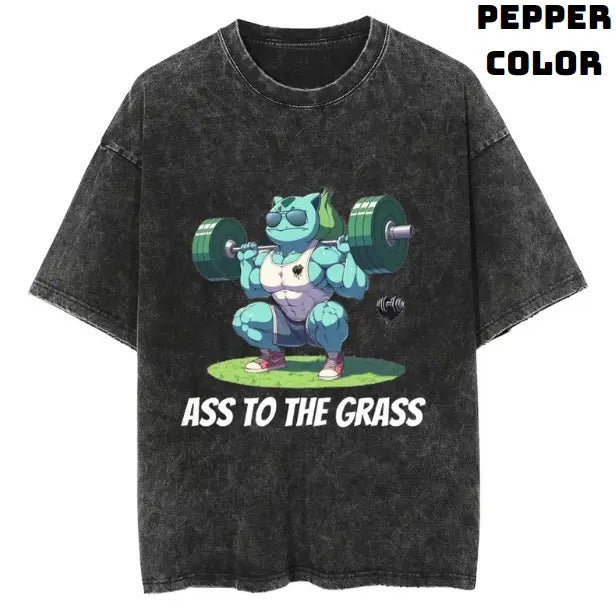 Ass To The Grass Gym Pokemon Vintage Tee, Bulbasaur Shirt, Pokemon Shirt, Vintage Pokemon Anime T-shirt, Anime Manga Shirt, Gym Fitness Shirt, Vintage Graphic Tee, Unisex T-Shirt, Gift For Fan Pokemon, Crewneck Short Sleeve Shirt Top Menswear Streetwear