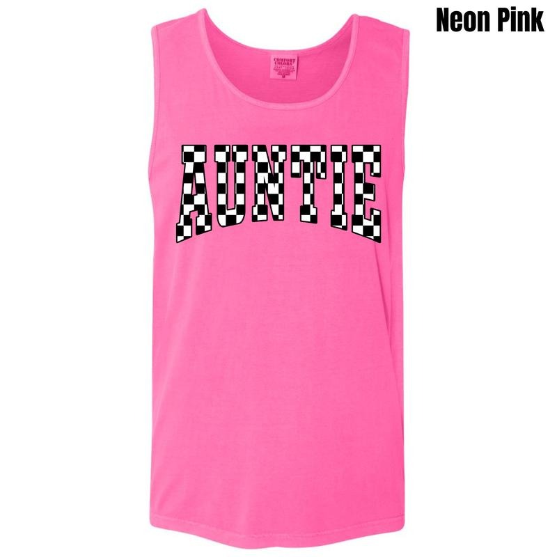 Auntie Black Checker Comfort Colors Tank Top 'NLB'