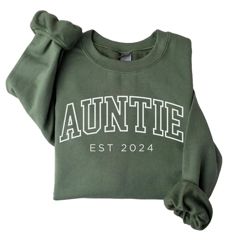 Auntie Est 2024 Sweatshirt, Auntie Era Sweater, Auntie Unisex Sweatshirt, Gift for Aunt, Pregnancy Announcement Shirt Comfy Hoodie Classic Cotton