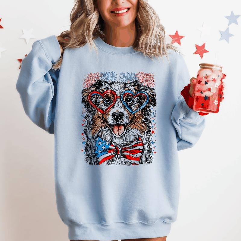 Australian Shepherd Patriotic Dog, USA, America, Pet Lover, 4th of July Sweatshirt, Crew Neck, Women's, Crewneck