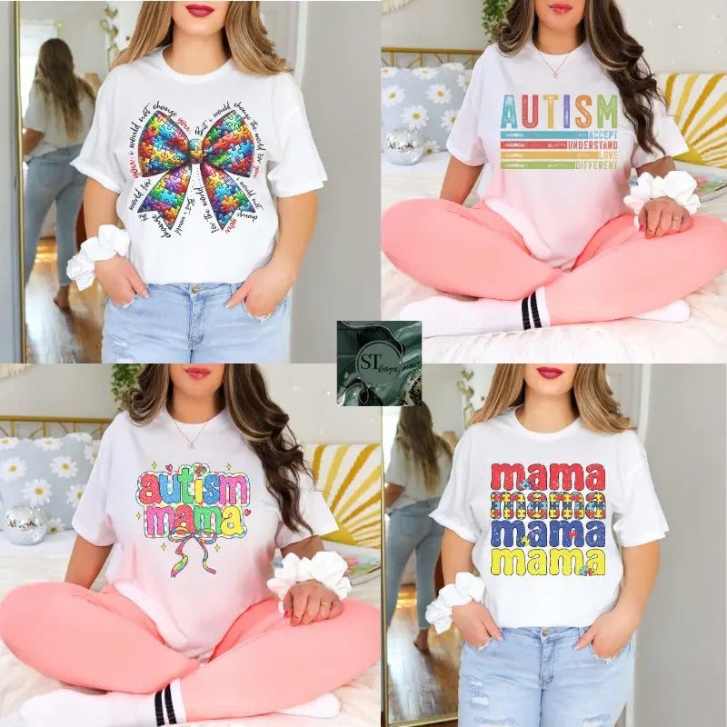 Autism Awareness Mystery Tshirt on White 100% cotton unisex fit Comfortable Top Womenswear Print    Soft Shortsleeve