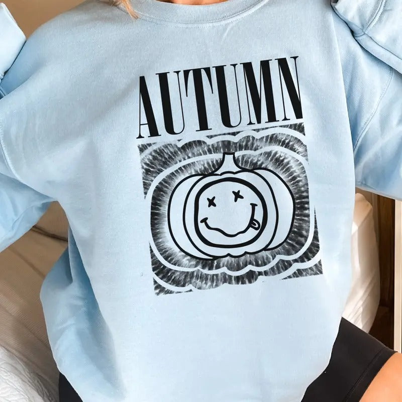 Autumn Smiley Sweatshirt Autumn Pumpkin Pullover Smiley Fall Sweatshirt Pumpkin Autumn Hoodie Fun Fall Pumpkin Sweatshirt