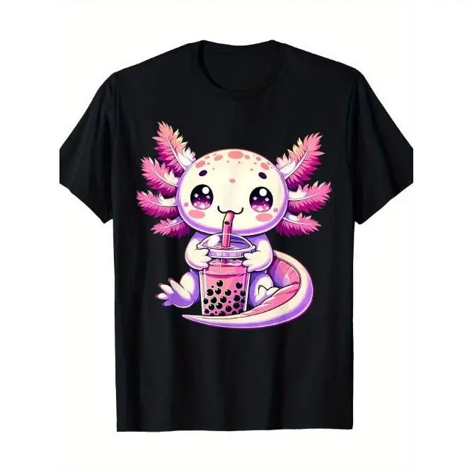 Axolotl Bubble Boba Tea Anime Cute Kawaii Axolotl T-Shirt Made in USA