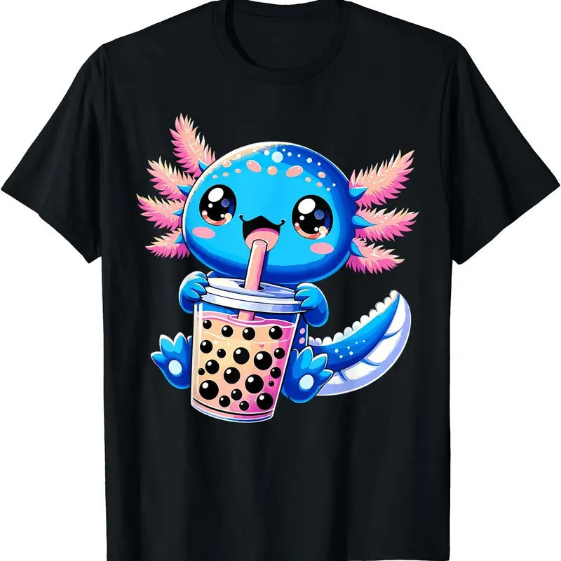 Axolotl Bubble Boba Tea Anime Cute Kawaii Blue Axolotl TShirt
