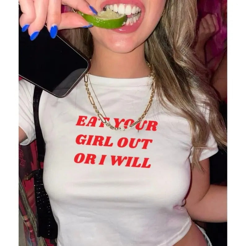 BABY TEE Eat Your Girl OutY2K graphic tee Pride shirt Lesbian pride shirt LGBTQ Gay pride tshirt funny gay shirt pride baby tee funny pride