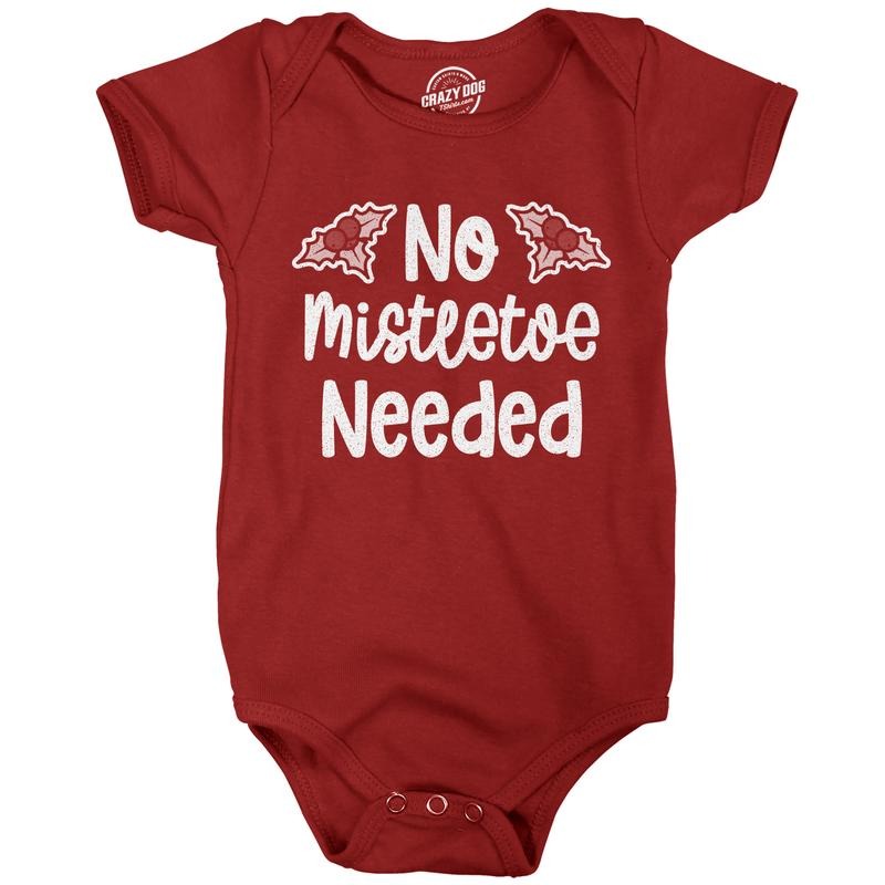 Baby Bodysuit No Mistletoe Needed Funny Christmas Kiss Graphic Novelty Jumper For Infants Funny Baby Onesies Christmas Onesie for Baby Novelty Onesie Red