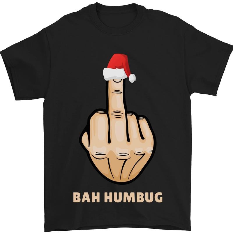 Bah Humbug Finger Flip Funny Christmas Rude Mens T-Shirt Cotton Made in USA