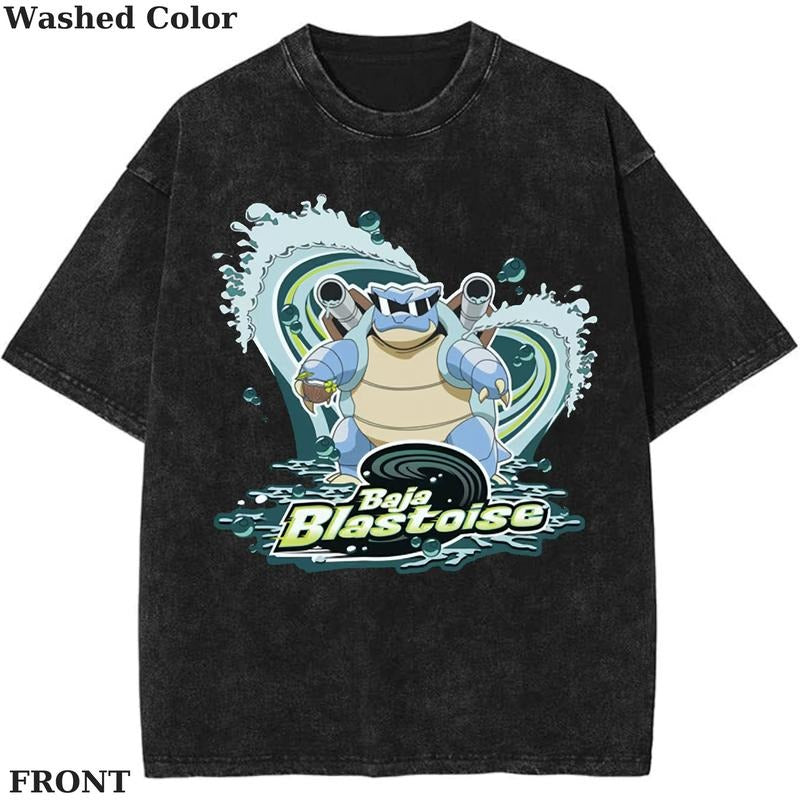 Baja Blastoise Pokemon, Pokemon T-Shirt, PKM Shirt, Anime Shirt, Vintage Tee Streetwear Shortsleeve Printed Womenswear Top