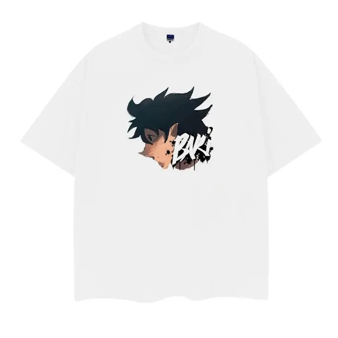 Baki "Hand-Drawn" Heavyweight Vintage Tee 100% Cotton OVERSIZED Anime T-shirt Menswear Top Casual Streetwear White Crewneck Tshirt Tropical