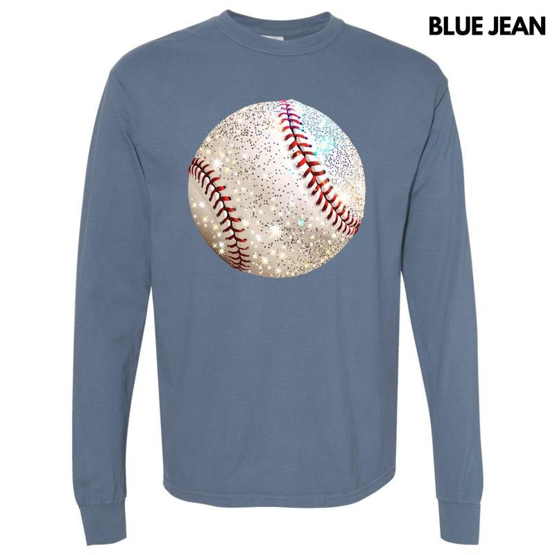 Baseball Faux Glitter Long Sleeve Comfort Colors T-Shirt 'NLB'
