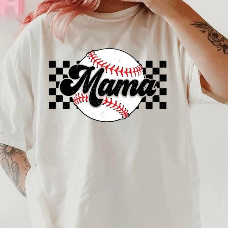 Baseball Mama Checkered Shirt ~ Unisex Apparel Relaxed Fit Printed In The USA Clothing Womenswear Casual Comfort Cotton Top Athletic Boho