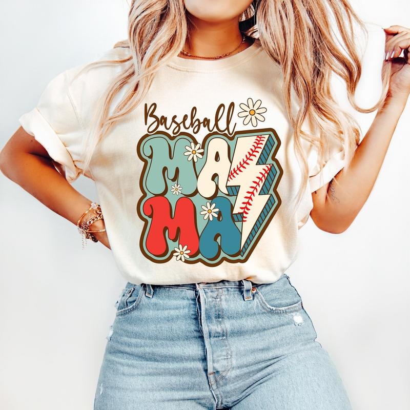 Baseball Mama T-Shirt, Baseball T-Shirt, Retro Baseball Mom T-Shirt, Design