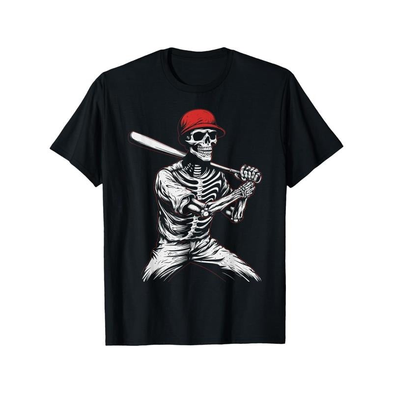 Baseball Skeleton Halloween Baseball Player T-Shirt for The Youth, Soft Fabric, Breathable, Comfortable Short Sleeve Tees Perfect for Summer, Birthday Gift to Teens made in usa