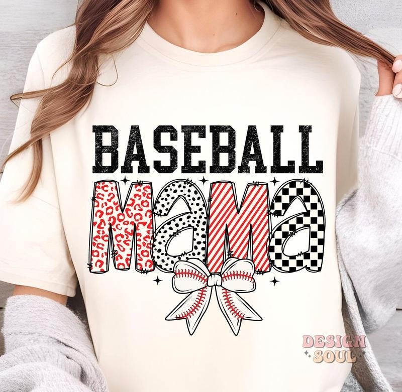 Baseball mama T-Shirt, game day baseball T-Shirt, retro checkered baseball T-Shirt, baseball coquette T-Shirt, baseball bow T-Shirt