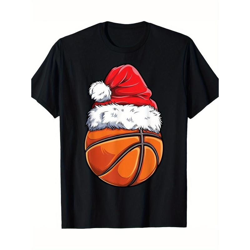 Basketball Christmas Ball Santa Hat Santa Boy Men's Sports T-shirt Made in USA