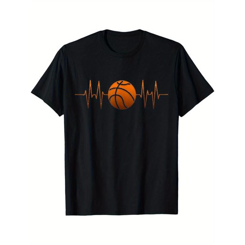 Basketball Printed, Men's Cotton T-shirt, Casual Short Sleeve Round Neck Tee, Soft Comfortable Basketball Players Top, Sports Lover T-Shirt made in usastyle{n002}10