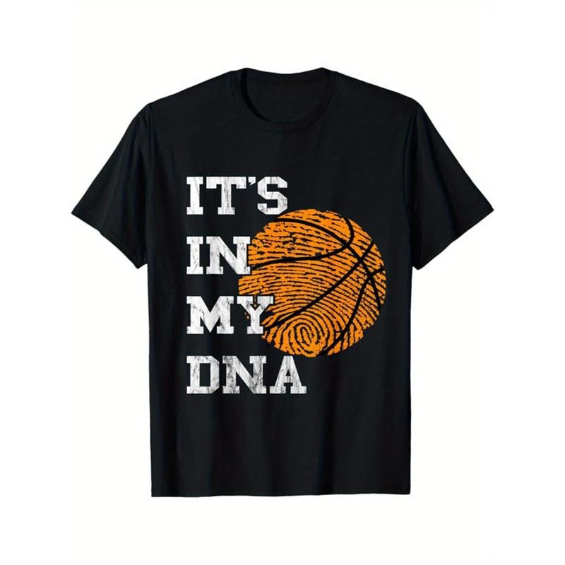 Basketball Printed, Men's Cotton T-shirt, Casual Short Sleeve Round Neck Tee, Soft Comfortable Basketball Players Top, Sports Lover T-Shirt made in usastyle{n002}11