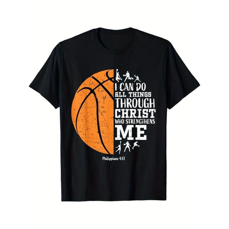 Basketball Printed, Men's Cotton T-shirt, Casual Short Sleeve Round Neck Tee, Soft Comfortable Basketball Players Top, Sports Lover T-Shirt made in usastyle{n002}12