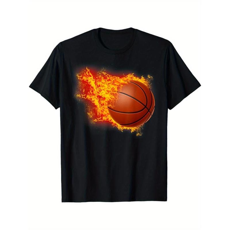 Basketball Printed, Men's Cotton T-shirt, Casual Short Sleeve Round Neck Tee, Soft Comfortable Basketball Players Top, Sports Lover T-Shirt made in usastyle{n002}4