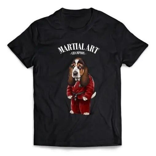 Basset Hound Dog Sensei in Red Judogi Karate Martial Art Champion - Short-Sleeve Unisex, Men Made in USA