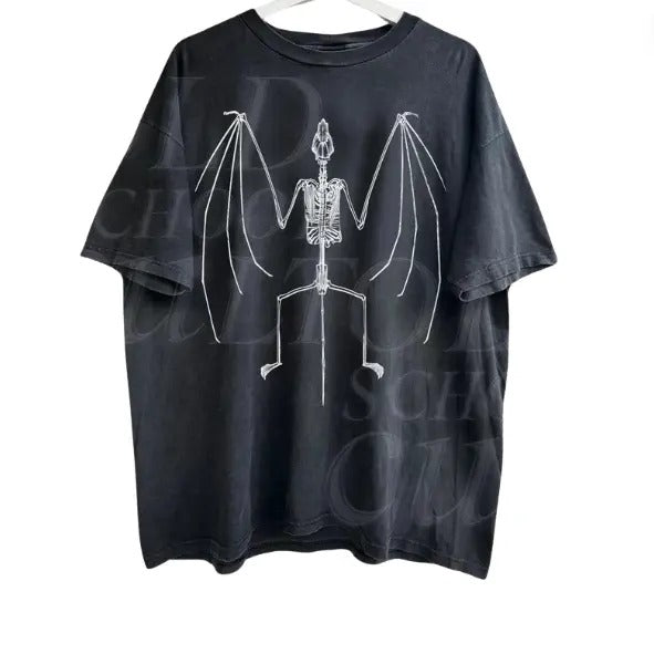 Bat Skeleton Vintage 90s Graphic T-Shirt, Dark Art Shirt, Y2k Gothic Tee, 90s Skull Shirt, Bats Tee, Relaxed Gym Shirt, Pump Cover Menswear Top Underwear Man Tshirt Streetwear