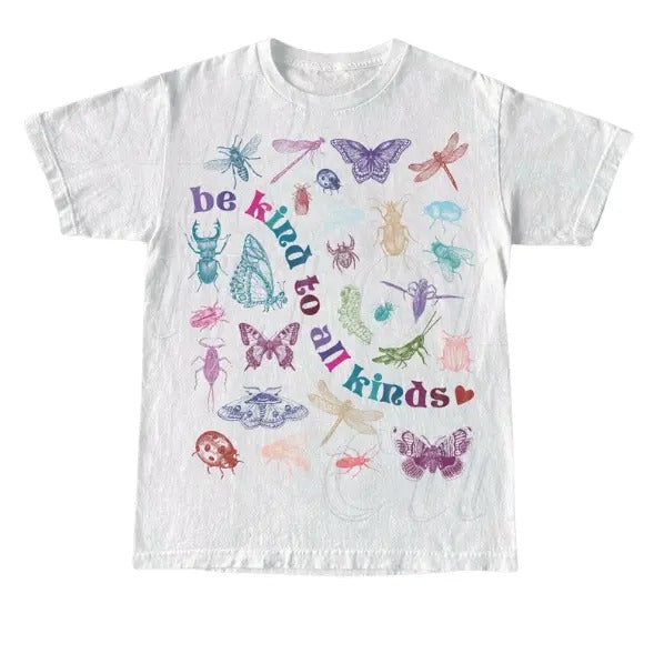 Be Kind To All Kinds Retro Graphic T Shirt, Vintage 90s Butterly Shirt, Nostalgia Love Spread Tee, Cute Unisex Adult Graphic Shirt, Mom Gift, Y2k, Unisex T-Shirt, Gift For Men Women Top Womenswear Streetwear