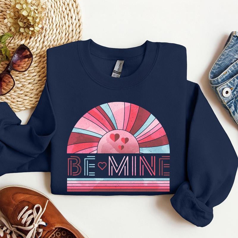 Be Mine, Retro Sunset, Sweatshirt, Valentine's Day, Crew Neck, Women's, Crewneck, Valentine's Day, Love, Heart, Cupid