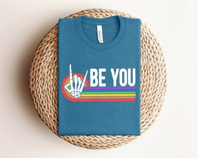 Be You Skeleton Rainbow Shirt, Rainbow Be You Shirt, LGBT Shirt, LGBT Shirt for Gift,Pride Gift, Pride Celebration Shirt, Retro Pride Shirt