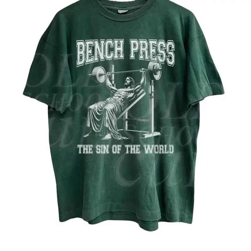 Bench Press The Sin Of The World Vintage 90s Shirt, Funny Christian Gifts , Christian Shirt, Gym Shirt Menswear Womenswear Streetwear