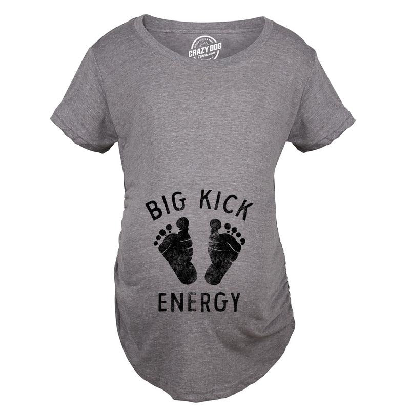 Big Kick Energy Maternity T Shirt Funny Kicking Baby Pregnancy Joke Tee For Ladies Funny Graphic Maternity Tee Cute Pregnancy Tees With Plus Sizes Funny Sarcastic T Shirt Funny Maternity Shirts Dark Grey