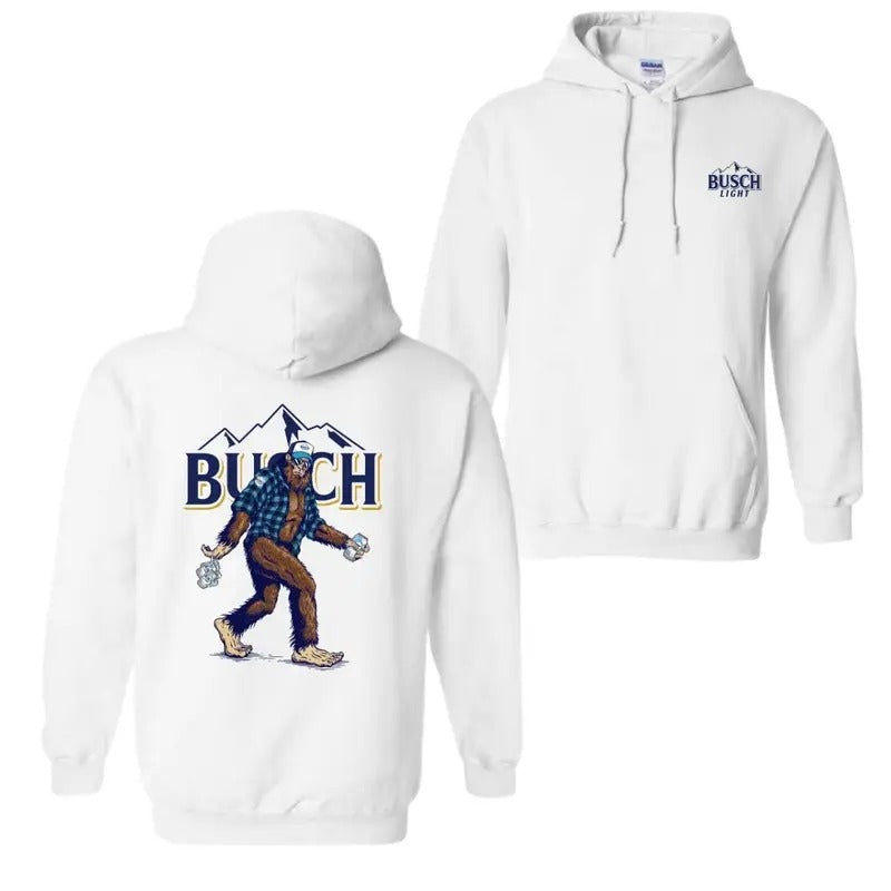 Bigfoot Busch Light T-Shirt Hoodie, 2 Sided Graphic Printed Unisex Classic Comfort Cotton T-Shirts in all Sizes for Men for Women Fabric Menswear
