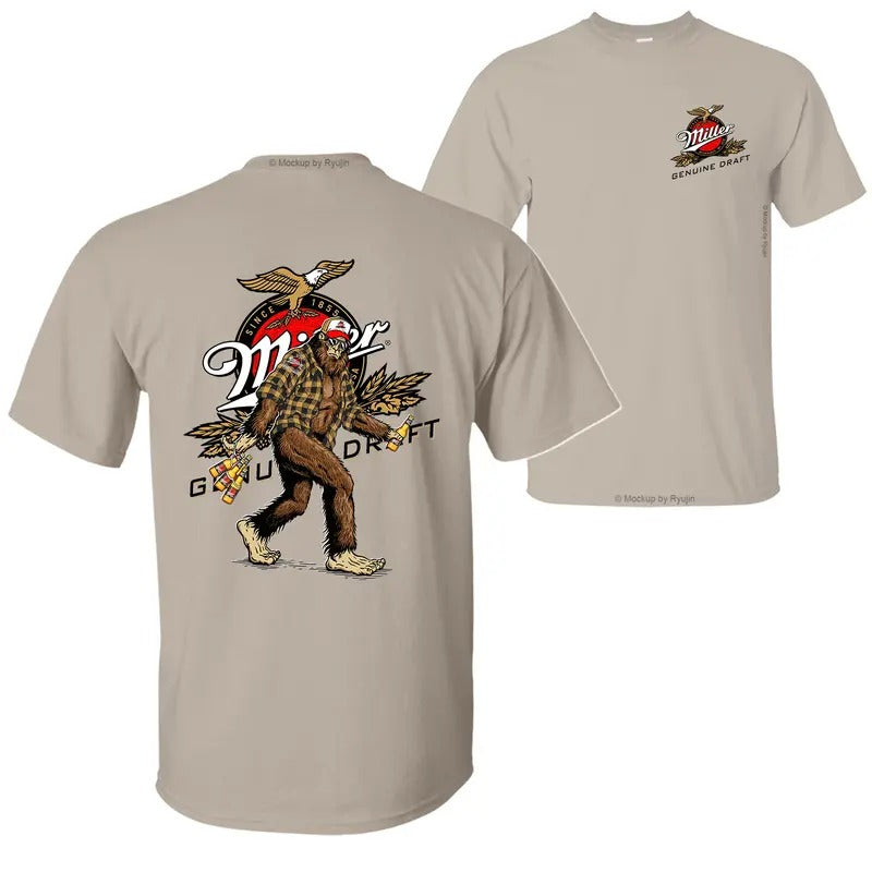 Bigfoot Miler Genuine Draft MGD T-Shirt Hoodie, 2 Sided Graphic Printed Unisex Classic Comfort Cotton T-Shirt Menswear Sweatshirt