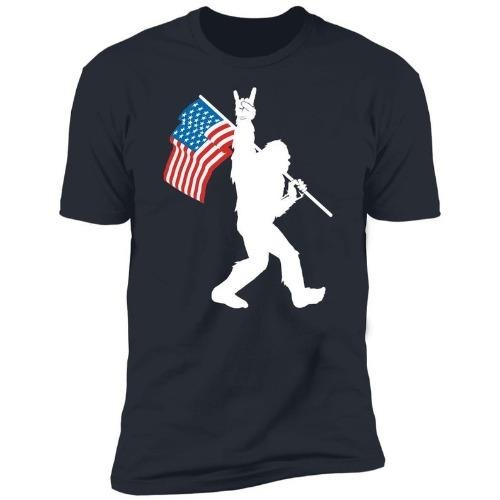 Bigfoot Rock and Roll American Flag Short Sleeve T-Shirt made in usa