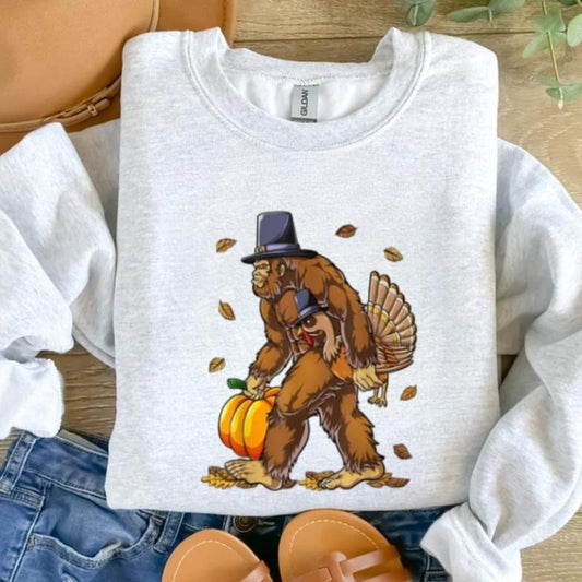Bigfoot Turkey Pumpkin Thanksgiving Sasquatch Sweatshirt, Thanksgiving Turkey Shirt, Happy Thanksgiving Day Gift, Thanksgiving Matching Tee