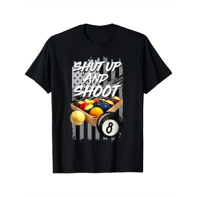 Billiard Print Men'S Cotton T-Shirt, Graphic T-Shirt Men'S Outdoor Wear, Men'S Clothing, Casual Short-Sleeved Crew Neck T-Shirt, Men'S Top, Men'S Gift