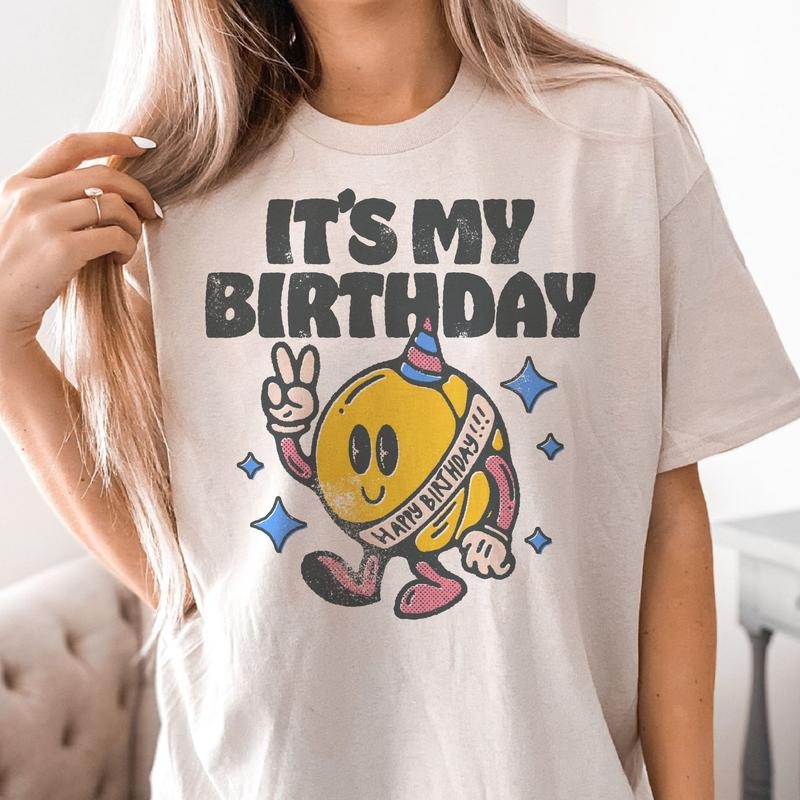 Birthday T-Shirts It's My Birthday Tee Retro Its My Birthday Tshirts Vintage Birthday Smiley T-Shirt Womens Birthday Soft Tee Sublimation Womens Tee Casual Shortsleeve Top Womenswear