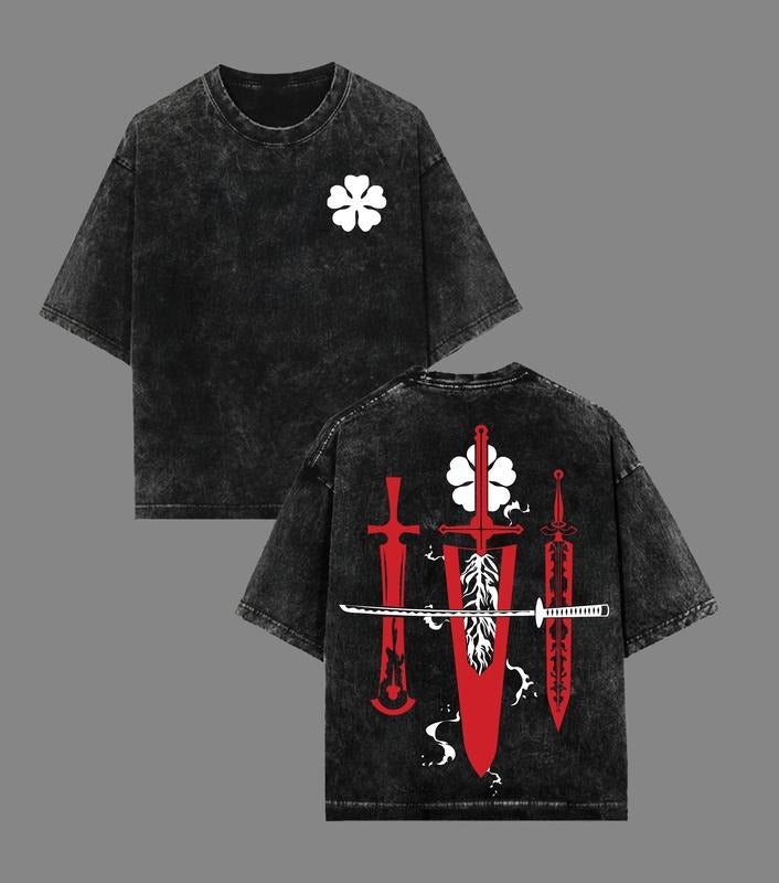 Black Clover 5, Anime shirt, Unisex Crewneck Basic Washed Tee Unisex Oversize Anime Manga Washed Heavyweight Cotton T-shirt, Gift For Anime Fan, Anime Lover